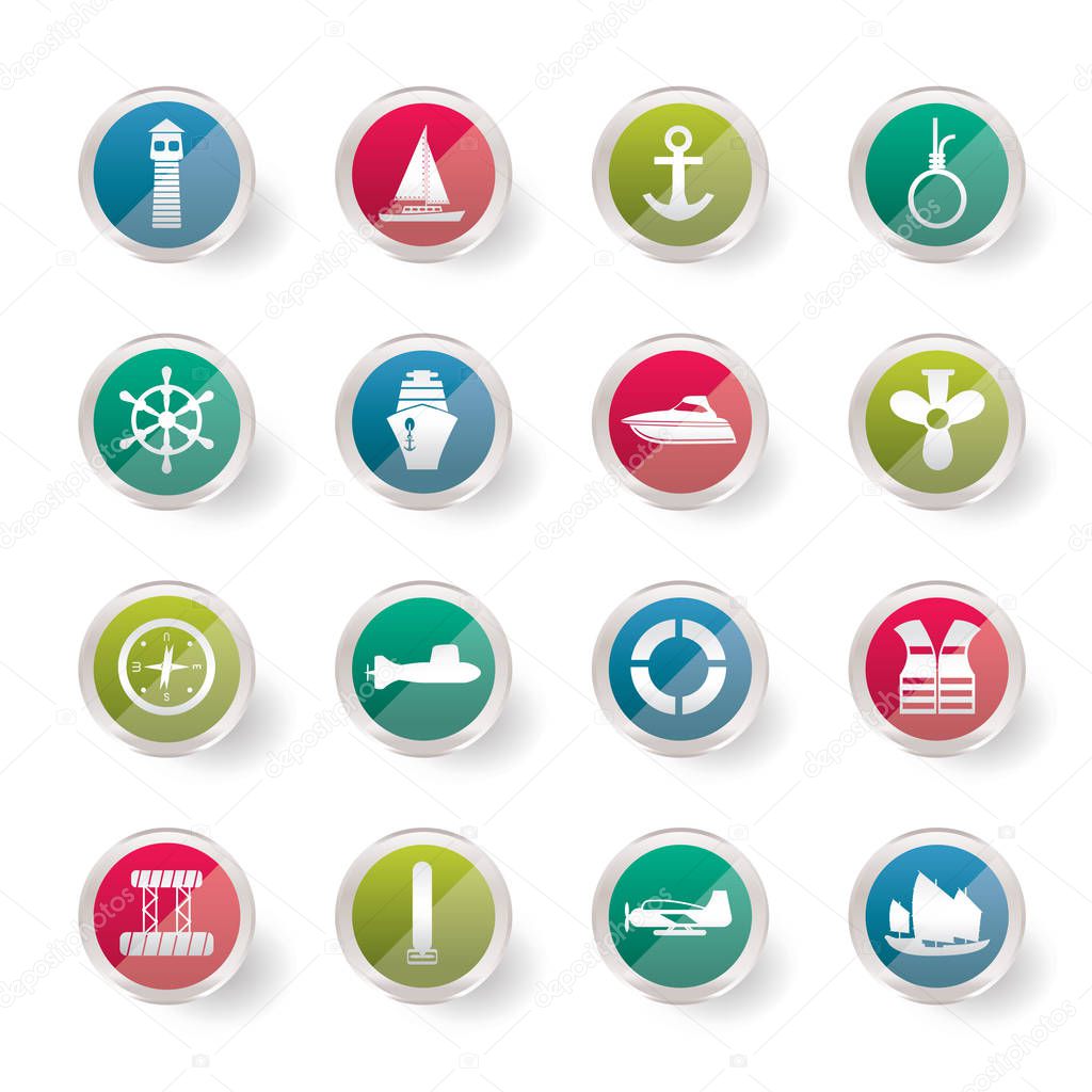 Simple Marine, Sailing and Sea Icons over colored background - Vector Icon Set