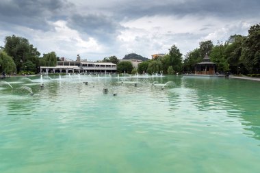 Plovdiv, Bulgaristan - 25 Mayıs 2018: Panoramik şarkı çeşmeler Şehir Plovdiv, Bulgaristan