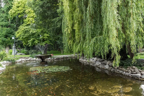 Plovdiv, Bulgaristan - 25 Mayıs 2018: Çar Simeon Bahçe Şehir Plovdiv, Bulgaristan, ağaçlar 