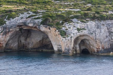 Gün batımı görünümü, mavi mağara, Zakynthos, Yunanistan