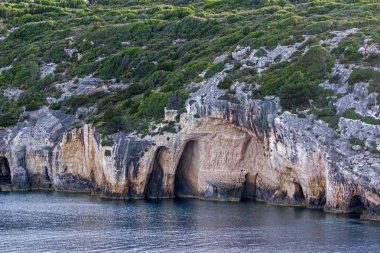 Gün batımı görünümü, mavi mağara, Zakynthos, Yunanistan