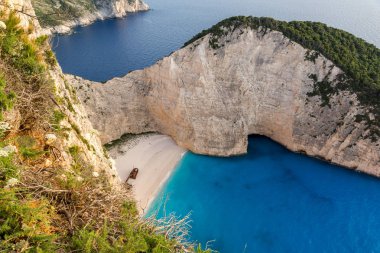 Gün batımı görünümü, mavi mağara, Zakynthos, Yunanistan