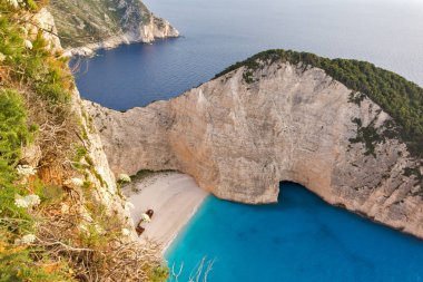 Gün batımı görünümü, mavi mağara, Zakynthos, Yunanistan