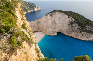 Gün batımı görünümü, mavi mağara, Zakynthos, Yunanistan