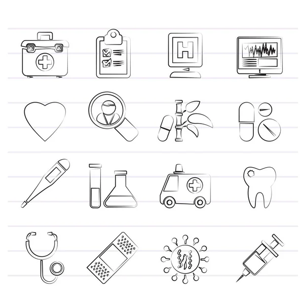 Iconos Hospitalarios Médicos Sanitarios Conjunto Iconos Vectoriales — Vector de stock