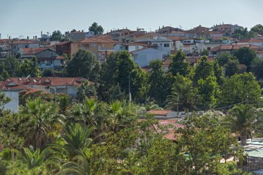 Nea Fokea, Kassandra, Chalkidiki, Yunanistan - 24 Haziran 2014: Kassandra Yarımadası, Chalkidiki, Orta Makedonya, Yunanistan, Nea Fokea in başvurmak Panorama