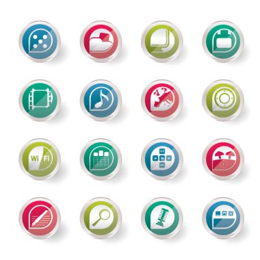 Stilize telefon performans, Internet ve Office simgelerinin üzerinde renkli arka plan - vektör Icon Set 
