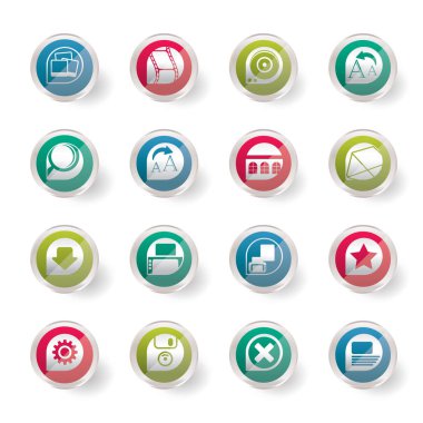 Stilize Internet ve renkli arka plan - vektör Icon Set üzerinden Web sitesi simgeleri