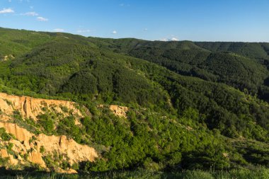 Muhteşem bahar manzara yakınındaki kaya oluşumu Stob piramitler, Rila Dağı, Köstendil bölge, Bulgaristan