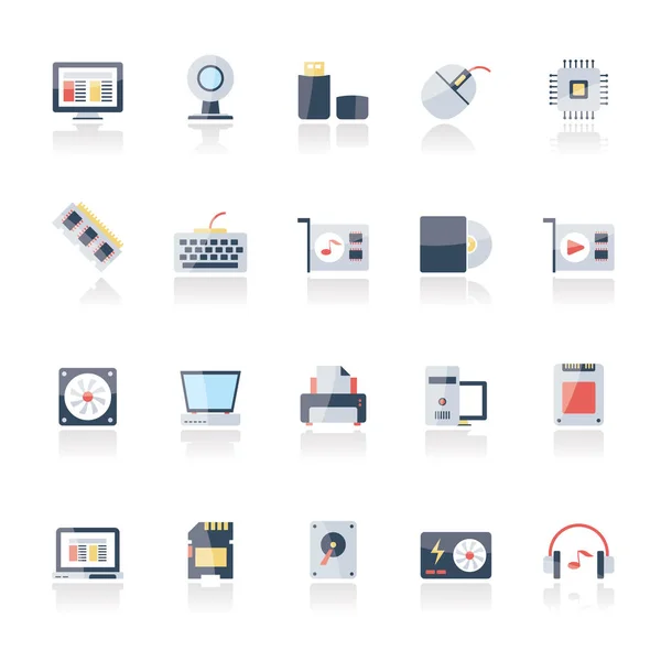 Hardware Partes Computadora Iconos Vector Icono Conjunto — Archivo Imágenes Vectoriales