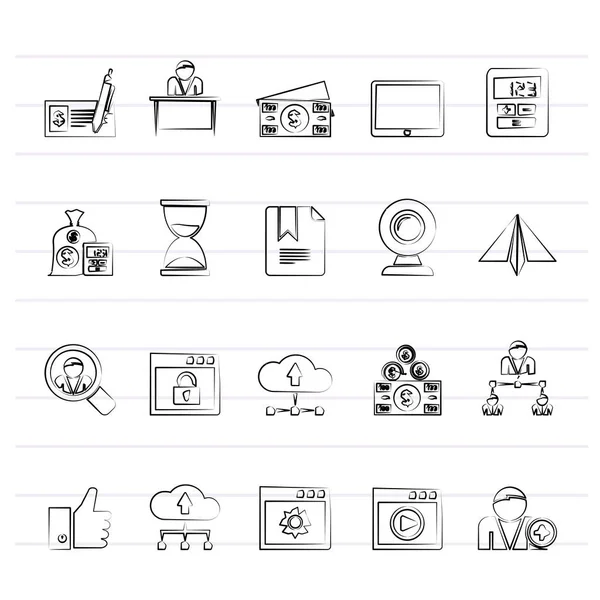 Iconos Equipos Oficina Negocios Vector Icono Conjunto — Vector de stock