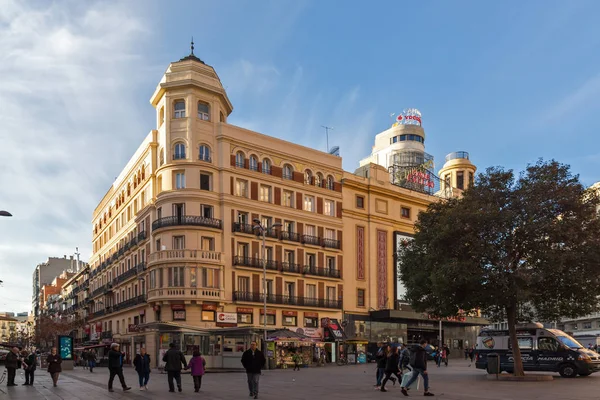 Madrid Spanje Januari 2018 Zonsondergang Weergave Van Mensen Het Plein — Stockfoto