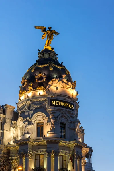 Madrid Spanje Januari 2018 Zonsondergang Uitzicht Gran Metropool Gebouw Edificio — Stockfoto