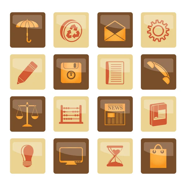 Üzleti Irodai Internet Ikonok Felett Barna Háttér Vector Icon Set — Stock Vector