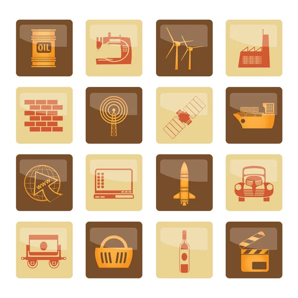 Bedrijfsleven Industrie Pictogrammen Bruine Achtergrond Vector Icon Set — Stockvector