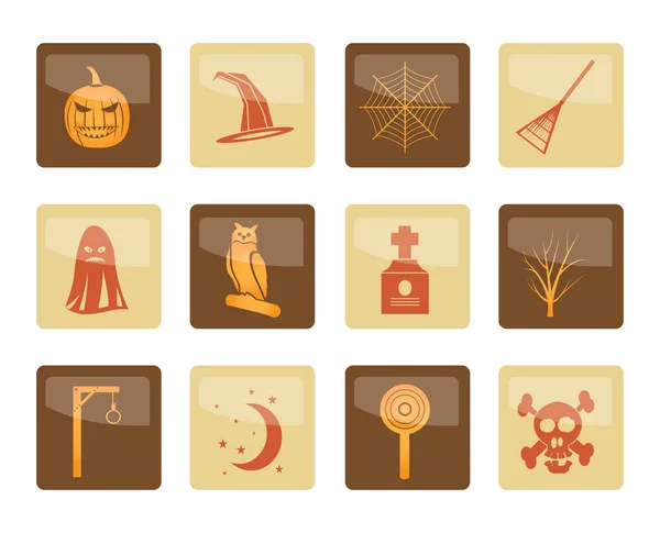 Paquete Iconos Halloween Con Murciélago Calabaza Bruja Fantasma Sombrero Sobre — Vector de stock