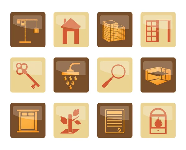 Ingatlan Ikonok Felett Barna Háttér Vector Icon Set — Stock Vector