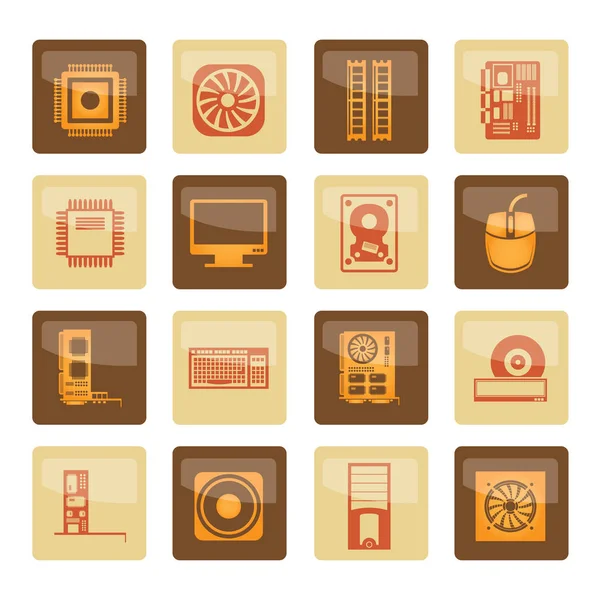 Computer Performance Equipment Icons Brown Background Vector Icon Set — Stock Vector