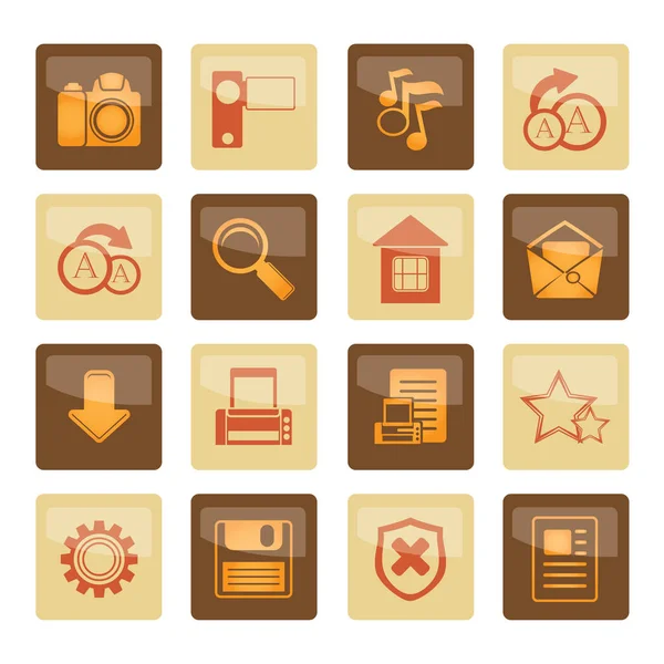 Internet Honlap Ikonok Felett Barna Háttér Vector Icon Set — Stock Vector