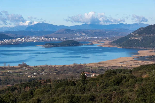 Panoramic Landscape Lake Pamvotida Pindus Mountain City Ioannina Epirus Greece — Stock Photo, Image