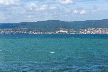 Panorama Nessebar için sahil şeridi üzerinden tatil Sunny Beach, St. Vlas ve Elenite, Burgaz bölge, Bulgaristan