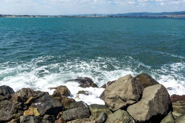 Panorama Nessebar için sahil şeridi üzerinden tatil Sunny Beach, St. Vlas ve Elenite, Burgaz bölge, Bulgaristan