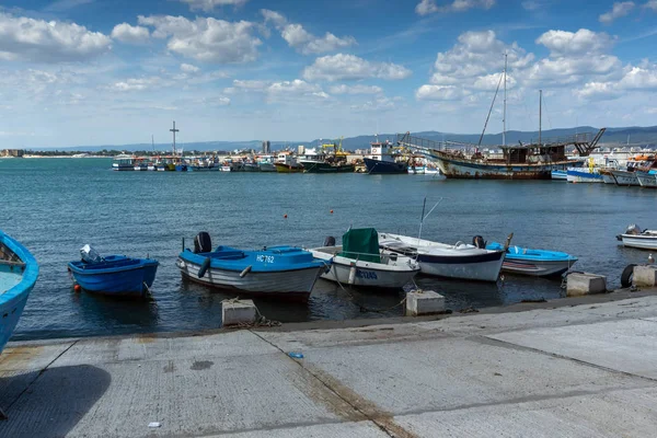 Nessebar Bulgaria August 2018 Panorama Mit Fischerboot Hafen Von Nessebar — Stockfoto