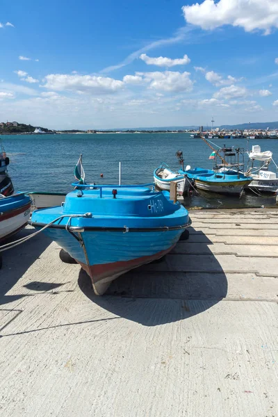 Nessebar Bulgaria August 2018 Panorama Mit Fischerboot Hafen Von Nessebar — Stockfoto