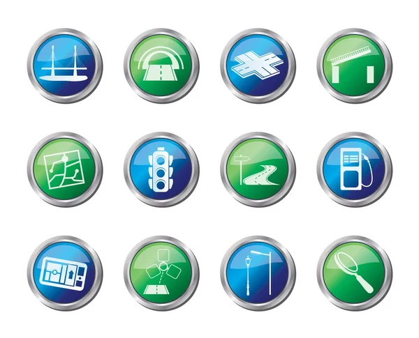 Weg Navigatie Reizen Pictogrammen Gekleurde Achtergrond Vector Icon Set — Stockvector