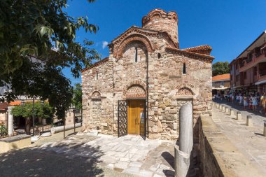 Nessebar, Bulgaristan - 12 Ağustos 2018: Yaz görünümü, antik Kilisesi, Saint John the Baptist kasaba, Nessebar, Burgaz bölge, Bulgaristan