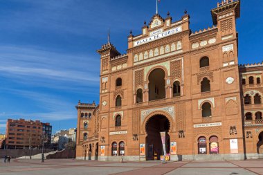 Madrid, İspanya - 24 Ocak 2018: Las Ventas Bullring (Plaza de Toros de Las Ventas) Plaza de torros şehir Madrid, İspanya yer alan