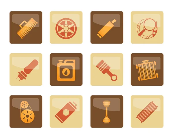 Realistisch Auto Onderdelen Services Pictogrammen Bruine Achtergrond Vector Icon Set — Stockvector