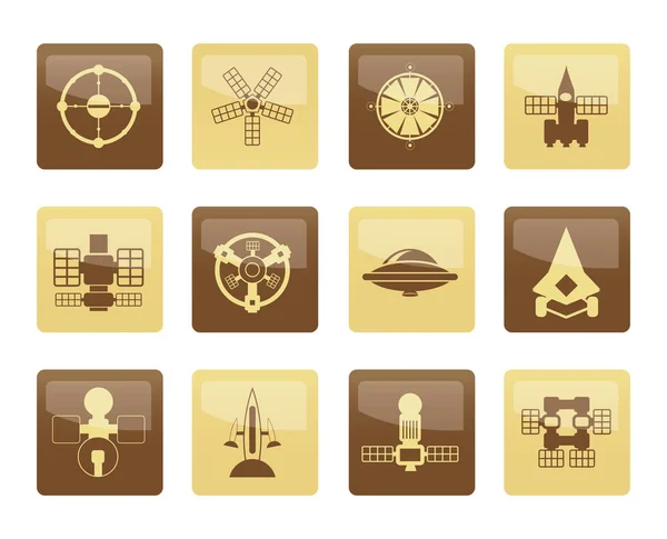Different Kinds Future Spacecraft Icons Brown Background Vector Icon Set — Stock Vector