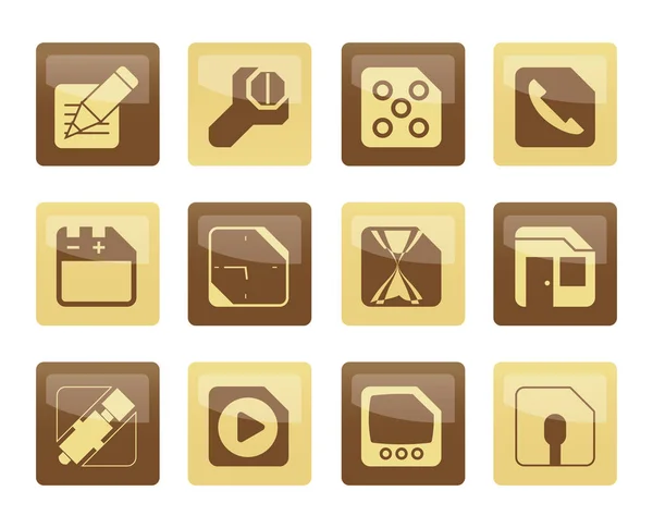 Mobile Phone Computer Internet Icons Brown Background Vector Icon Set — Stock Vector