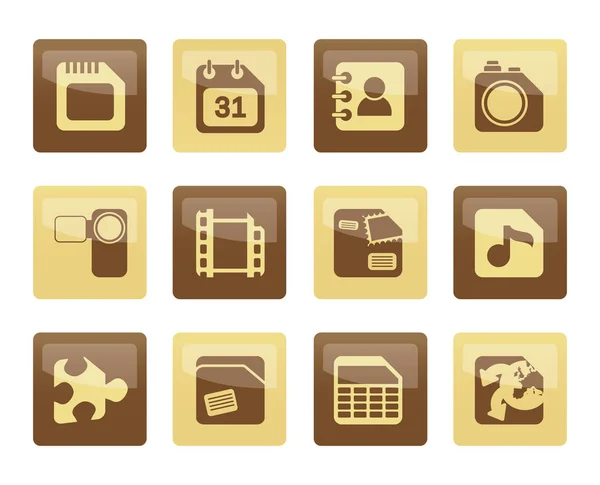 Mobile Phone Computer Internet Icons Brown Background Vector Icon Set - Stok Vektor