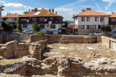 Nessebar, Bulgaristan - 12 Ağustos 2018: Erken Bizans thermae Nessebar Eski kasaba Burgaz bölge, Bulgaristan
