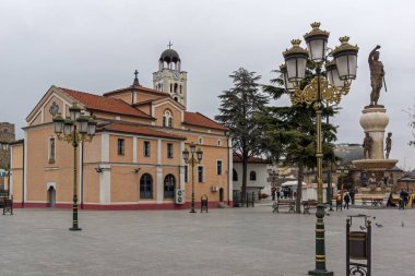 Skopje, Makedonya - 24 Şubat 2018: Ortodoks Kilisesi, kilise Aziz Demetrius Üsküp, Makedonya Cumhuriyeti