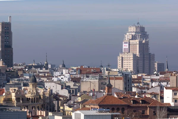 Madrid Hiszpania Stycznia 2018 Wspaniałą Panoramę Miasta Madrytu Cybele Palace — Zdjęcie stockowe