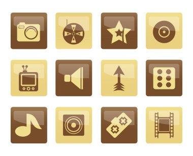 Eğlence simgelerinin üzerinde kahverengi zemin - vektör Icon Set