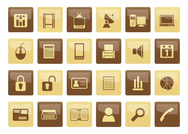 Business Office Icons Brown Background Vector Icon Set — Stock Vector