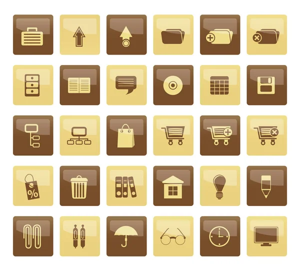 Business Office Icons Brown Background Vector Icon Set — Stock Vector