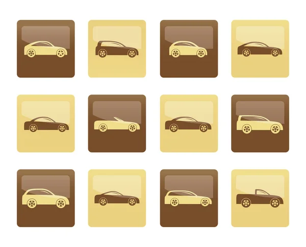 Tipe Ikon Mobil Yang Berbeda Atas Latar Belakang Coklat Ikon - Stok Vektor