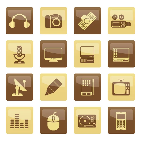 Iconos Equipos Multimedia Sobre Fondo Marrón Conjunto Iconos Vector — Archivo Imágenes Vectoriales