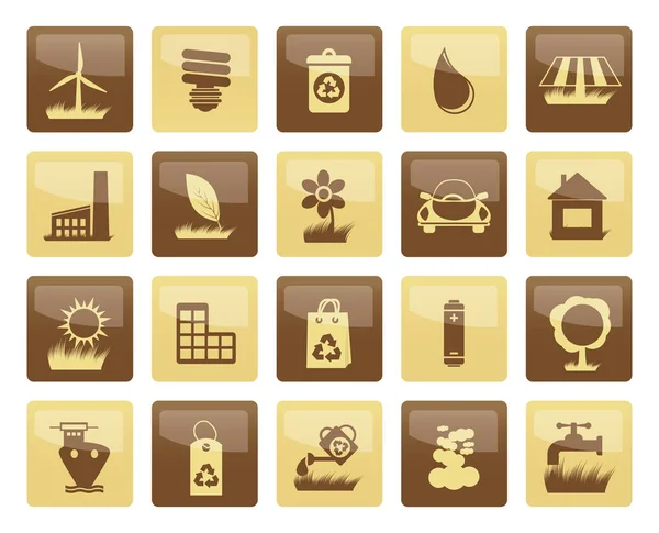Ecology Nature Icons Brown Background Vector Icon Set — Stock Vector
