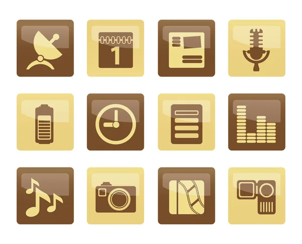 Mobile Phone Performance Icons Brown Background Vector Icon Set — Stock Vector