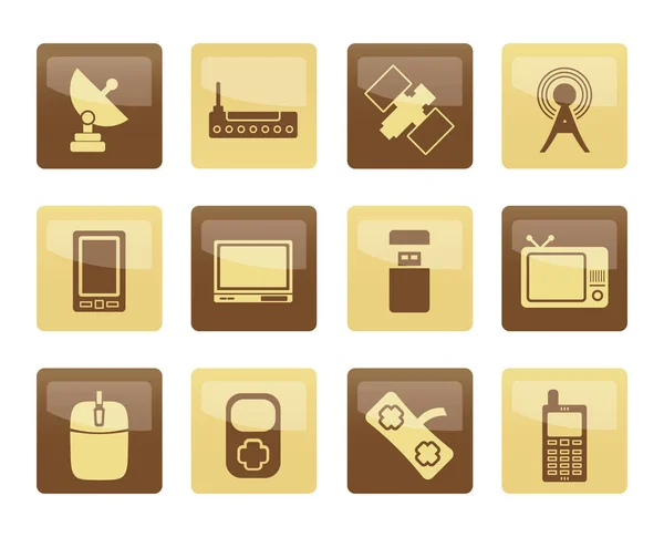 Technologie Communicatie Pictogrammen Bruine Achtergrond Vector Icon Set — Stockvector