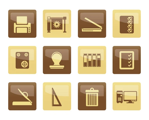 Industria Impresión Iconos Sobre Fondo Marrón Conjunto Iconos Vectoriales — Vector de stock