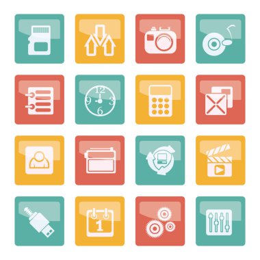 Performans, Internet ve Office simgeleri renkli arka plan üzerinde - vektör Icon Set telefon