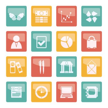 İş ve ofis renkli arka plan - simgeler vektör Icon Set