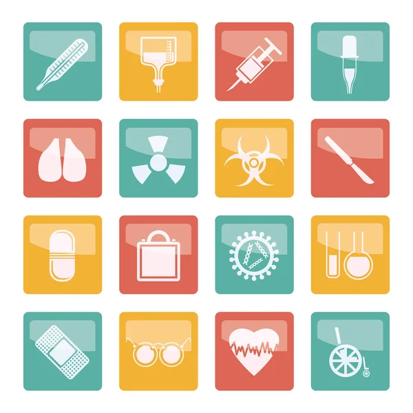 Raccolta Icone Tema Medico Segni Avvertimento Sfondo Colorato Set Icone — Vettoriale Stock